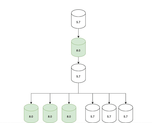 To facilitate the upgrade, the topology was updated to have two replication chains.