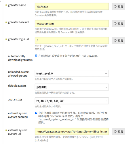 This image shows the settings interface for the WeAvatar service, including the gravatar name, base URL, login URL, and other related options. (Captioned by AI)